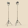 Two Modern Floor Lamps With Silver Head And Tripod Stand