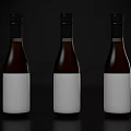 Three Dark Brown Wine Bottles With White Labels Against Black Background 3d model