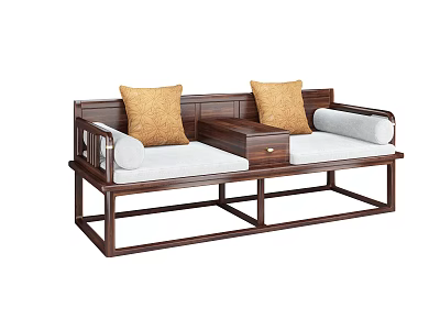 Comfortable Lazy Sofa With Wooden Frame Beige Cushions Yellow Pillows And Center Table 3d model