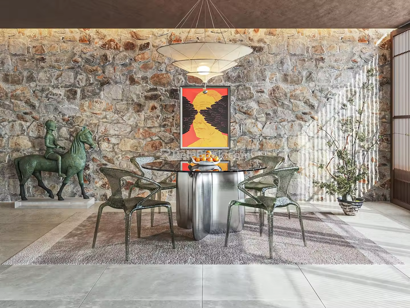 Modern Restaurant Middle Ancient Dining Tables and Chairs 3d model