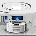 Modern Agricultural Bank of China Lobby Interior With Circular Service Counter And Large Screen Sofa Seating
