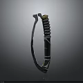 Tactical Curved Blade Weapon With Metal Construction And Golden Accents On Segmented Handle