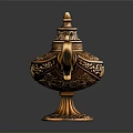 Vintage Magic Lamp With Flaming Top Intricate Carvings And Decorative Base