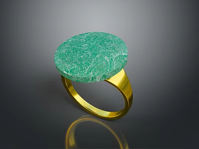 Elegant Green Round Stone Ring With Gold Band And Textured Surface 3d model