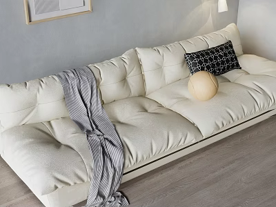 Beige Single Sofa With Gray Throw Blanket Black Patterned Cushion And Beige Round Decorative Ball 3d model