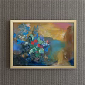 Colorful Framed Artwork With Vibrant Flowers Leaves And Rich Abstract Background