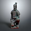 Detailed Ancient Terracotta Warrior Sculpture Carving With Kneeling Pose And Armor Design