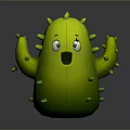 Cute Green Cartoon Cactus Character With Big Eyes And Open Mouth