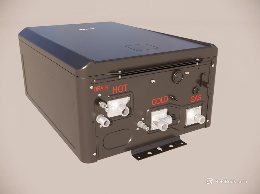 Black Gas Boiler Kitchen Appliance With Hot Cold Controls And Gauges 3d model 