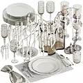 Elegant Tea Set With Porcelain Plates Glass Cups Silver Utensils And Decorative Candle Holders