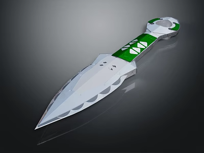 Sharp Modern Dagger With Green Handle White Blade And Geometric Patterns 3d model