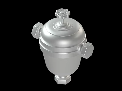 Shiny Silver Industrial Metal Component With Decorative Lid And Hexagonal Fittings 3d model