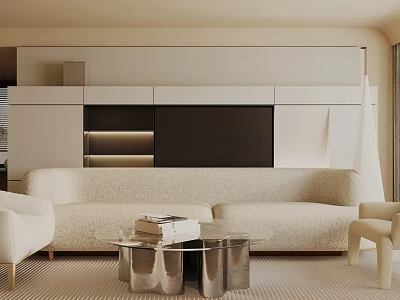 Minimalist Living Room Interior With Beige Sofa Coffee Table And Wall Unit 3d model