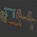 Ancient Stone Sculpture With Moss Covered Pillars And Slab Structures 3d model
