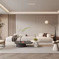 Modern Living Room Interior With Light Sofa Floor Lamp Coffee Table And Green Plants