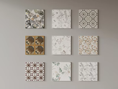 Decorative Tiles With Various Floral And Geometric Patterns For Interior Design 3d model