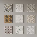 Decorative Tiles With Various Floral And Geometric Patterns For Interior Design 3d model