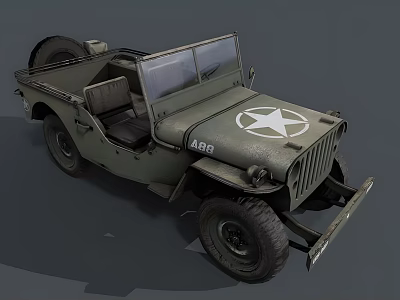 Vintage Military Green Jeep Open Top Design With White Star Emblem And Number 486 3d model