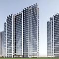 Modern High Rise Residential Buildings With Glass Facade And Metal Frames
