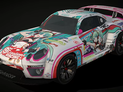 Sporty Racing Car With Vibrant Anime Graffiti And Cartoon Character Design 3d model