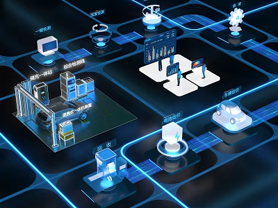 Smart Factory Digital Network System With IoT Sensors And Automated Nodes 3d model