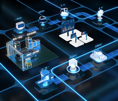 Smart Factory Digital Network System With IoT Sensors And Automated Nodes 3d model Smart Factory Digital Network System With IoT Sensors And Automated Nodes 3d model