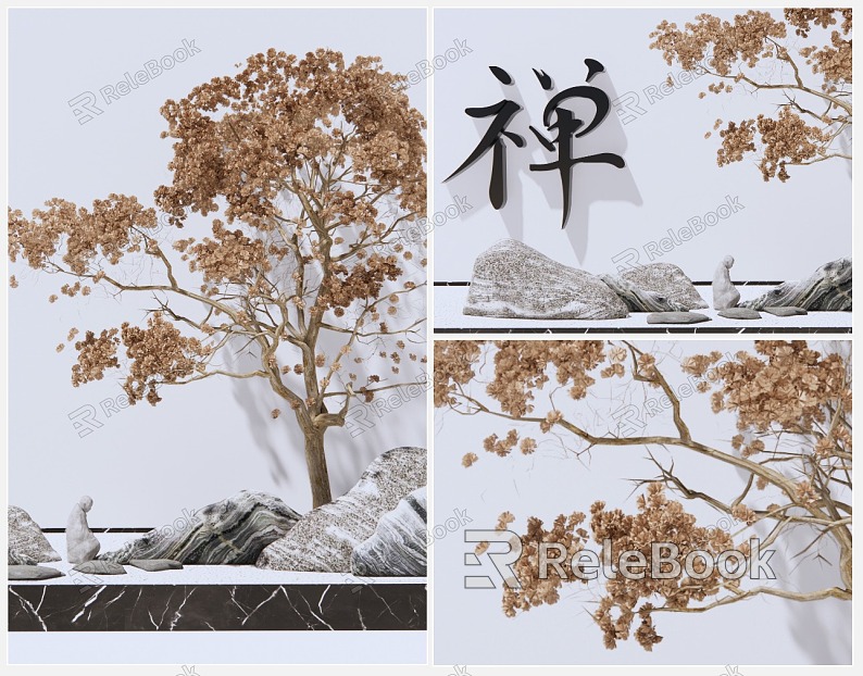 New Chinese style landscape sketch stone landscape tree model