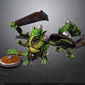 Green Creatures Wearing White Pointed Hats Wielding Large Blades And Shields In Battle Pose