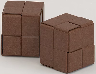 Brown Cube Shaped Stools With Interlocking Design For Modern Interior Decor 3d model