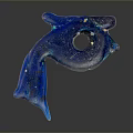 Blue Glass Dolphin Shaped Aquatic Animal With Glossy Texture Circular Hole In Dark Background