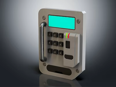 Gray Commercial Equipment Control Panel With Green Display Screen Keypad And Handle 3d model
