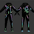 Black Hoodie and Pants Outfit with Neon Stripes and Back Design Front and Back Views