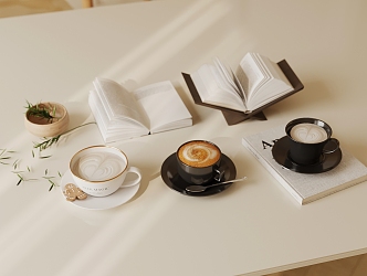 Desktop decoration books coffee 3d model