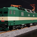 Green Electric Train With White Stripe And Pantograph On Rail Tracks