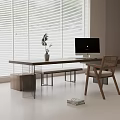 Modern Desk Setup With Potted Plant Computer Chair And Window Blinds 3d model