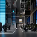 Modern Fitness Gym Interior With Workout Equipment And City View Windows