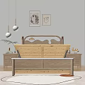 Wooden Bedroom Bed With Wavy Headboard Drawer Storage Nightstand And Lamp