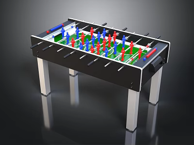 Modern Foosball Table With Green Playing Field Blue Red Players White Frame And Silver Legs 3d model