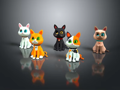 Colorful Cartoon Cat Toy Characters With Various Colors And Unique Poses 3d model