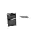 Modern Stainless Steel Oven And Black Glass Stove With Control Panel