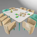 Kids Table with Wooden and Green Chairs Featuring Building Blocks Colorful Cards and Toy Car