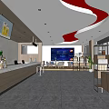 Bright Lighting Showroom Interior With Display Shelves Sofa And Digital Screen