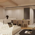 Modern Living And Dining Room Interior With Beige Sofa Coffee Table And Dining Chairs