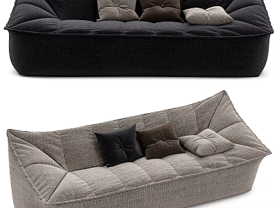 Modern Three Seater Sofa With Black Gray Upholstery Stitched Details And Decorative Cushions 3d model