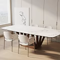 Modern Bright Dining Table Set With Marble Top White Chairs Wall Art And Window Blinds