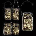 Set of Hanging Decorative Lights in Mason Jars with Warm Glow for Cozy Ambiance