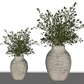 Two White Textured Vases With Green Foliage For Modern Home Decor