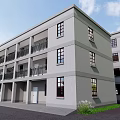 Red Brick Multi Story Building Exterior With Balconies And White Windows