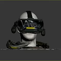 Black VR Headset With AR LAB Logo On Mannequin Head And Accessories