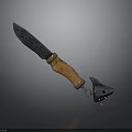 Decorative Hunting Knife With Carved Blade Wooden Handle And Metal Sheath